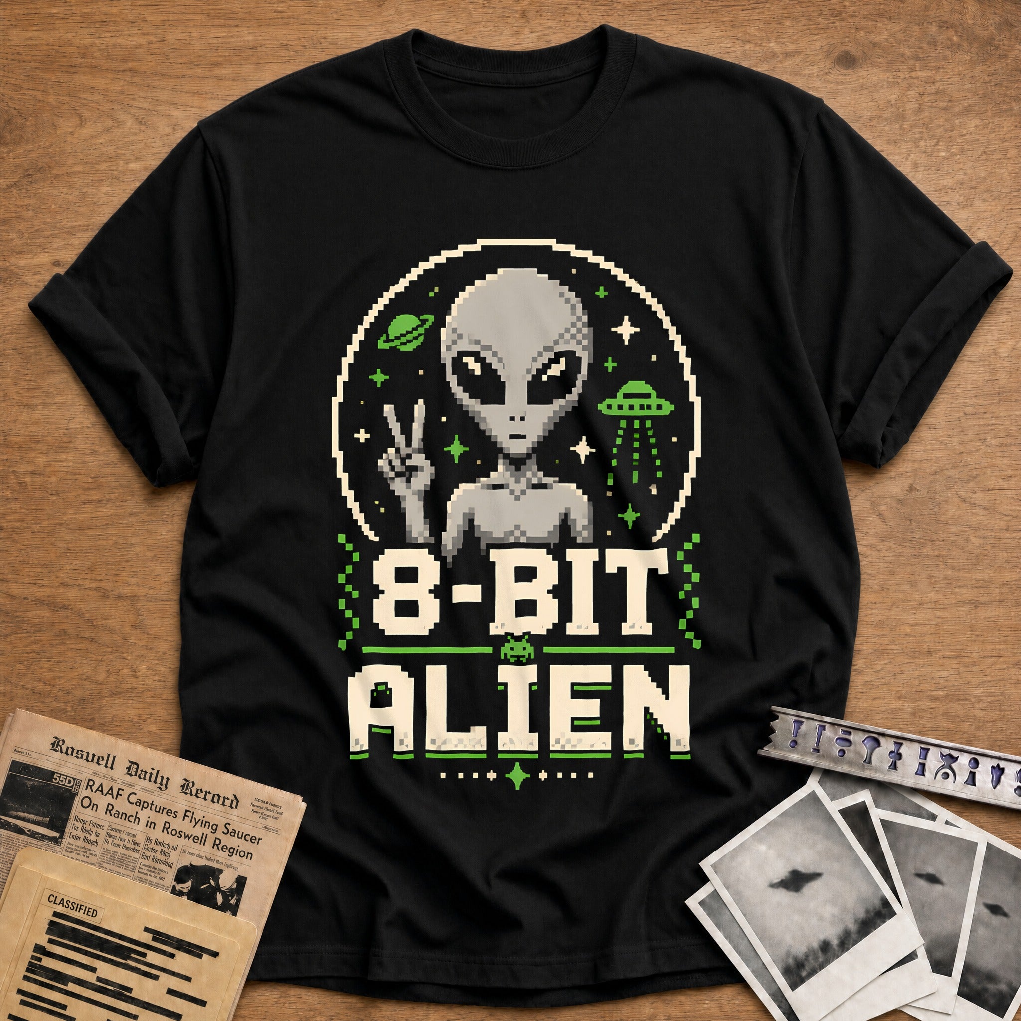 8-Bit Alien Alien T-Shirt - Black