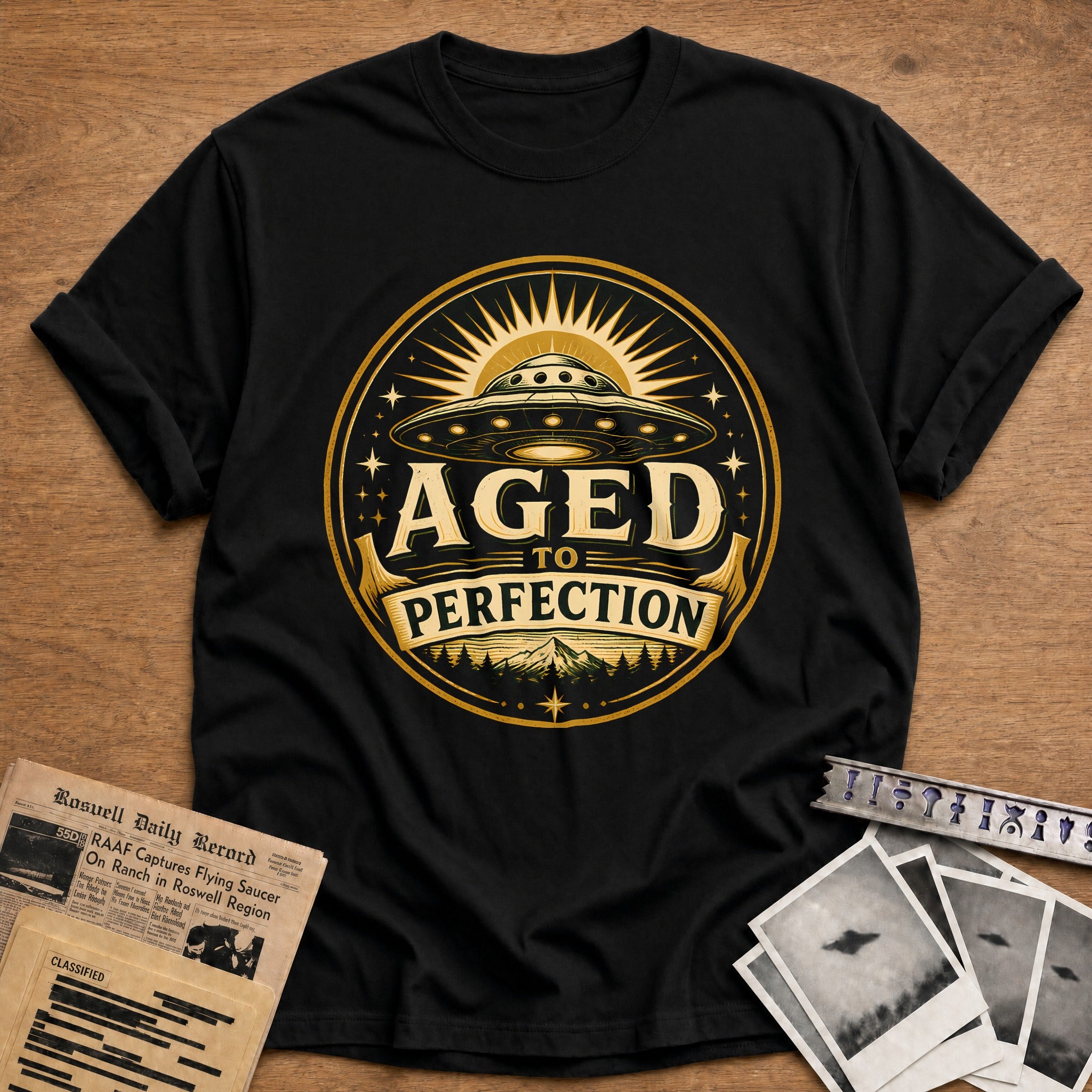 Aged To Perfection Ufo Green 95 T-Shirt - Black