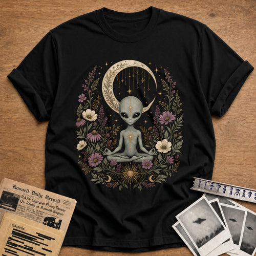 Alien Meditating Crescent 86 T-Shirt - Black