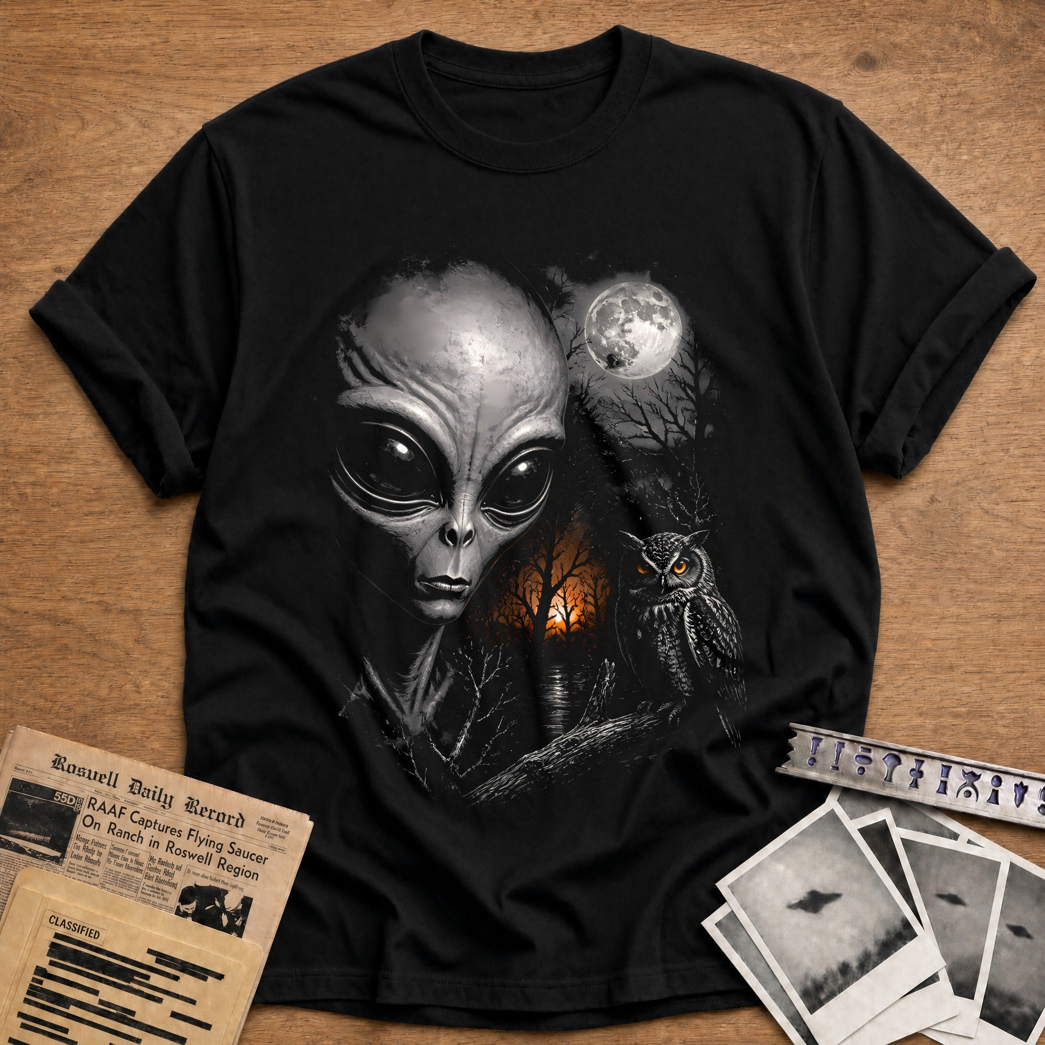 Alien Owl Autumn Trees 17 - Black