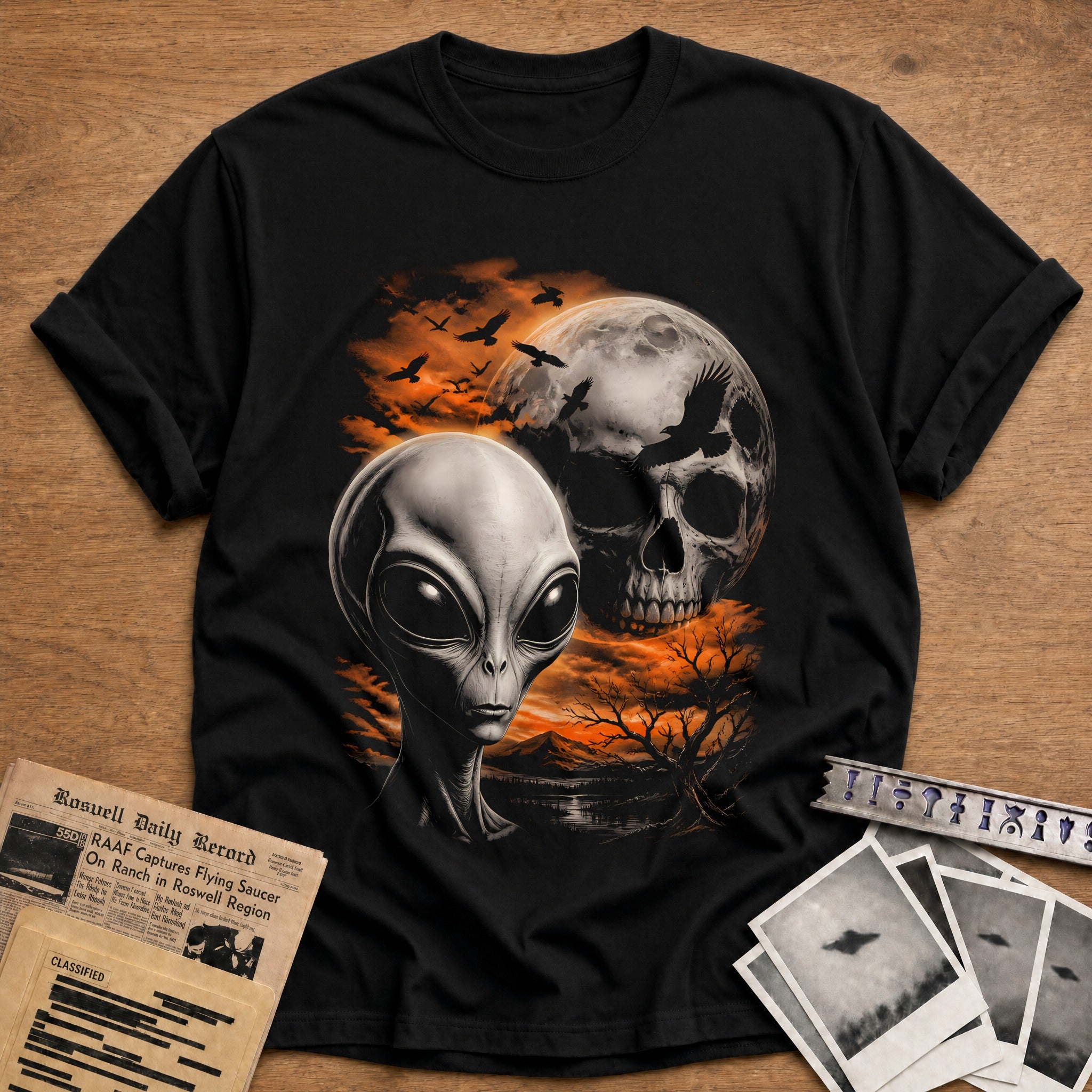 Alien Skull Moon Crows 16 - Black