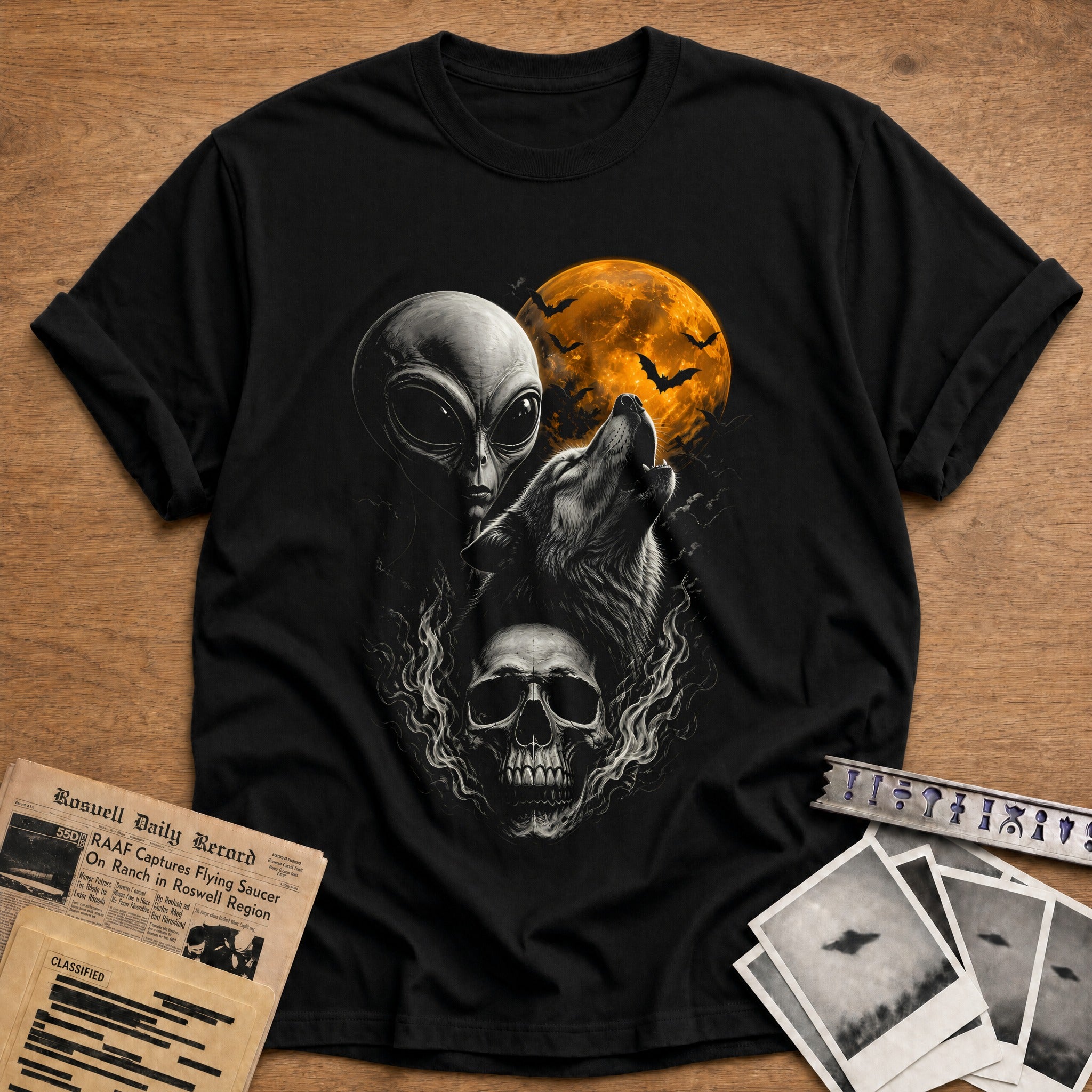 Alien Wolf Flaming Skull 98 - Black