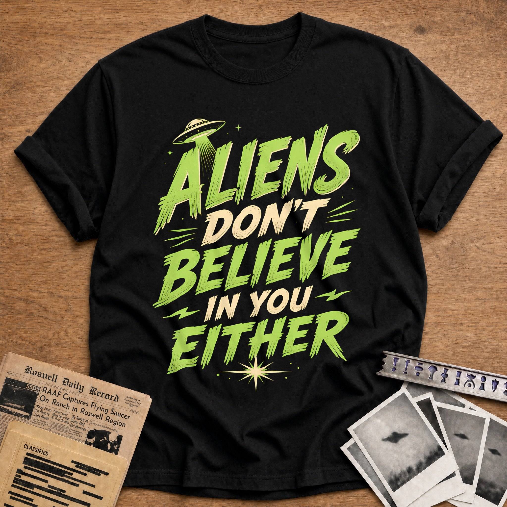 Aliens Dont Believe In You Either 70 T-Shirt - Black
