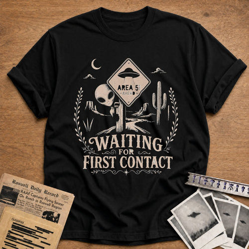 Area 51 Ahead Waiting For First Contact - Black
