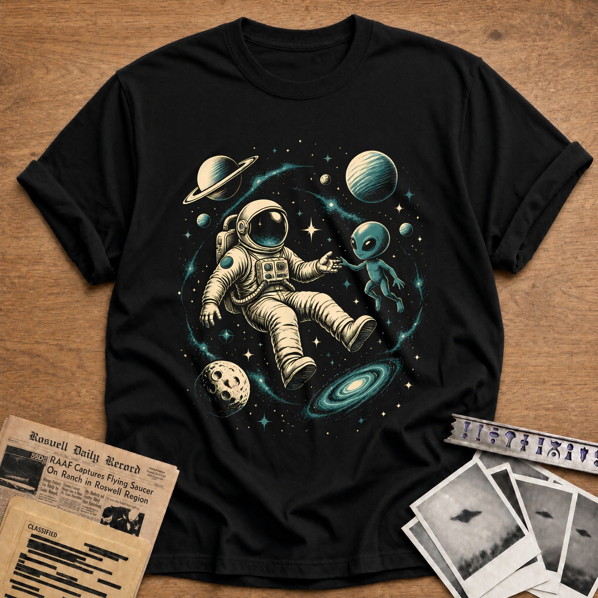 Astronaut Alien Cosmic 57 T-Shirt - Black
