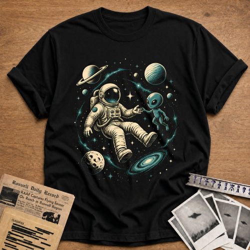Astronaut Alien Cosmic 57 T-Shirt - Black