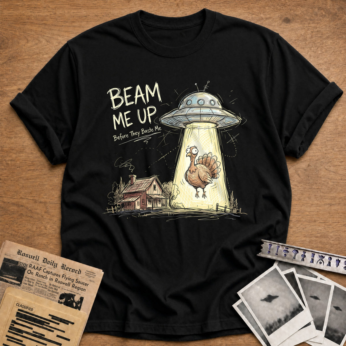 Beam Me Up Before They Baste Me 7 T-Shirt - Black