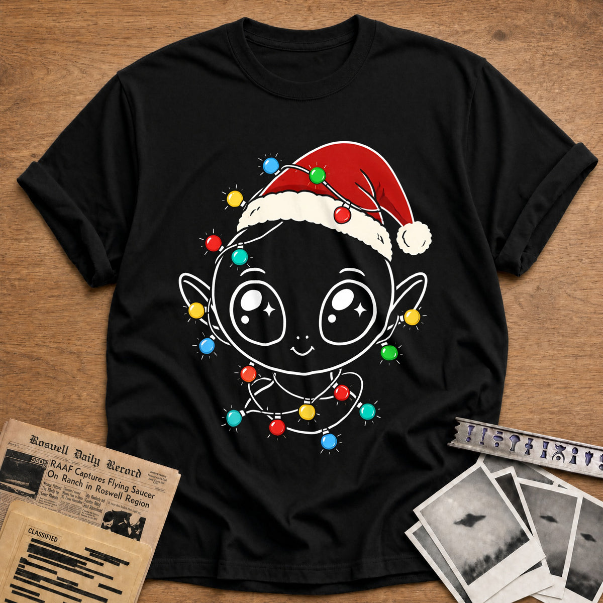Chibi Alien Christmas Lights 42 T-Shirt - Black