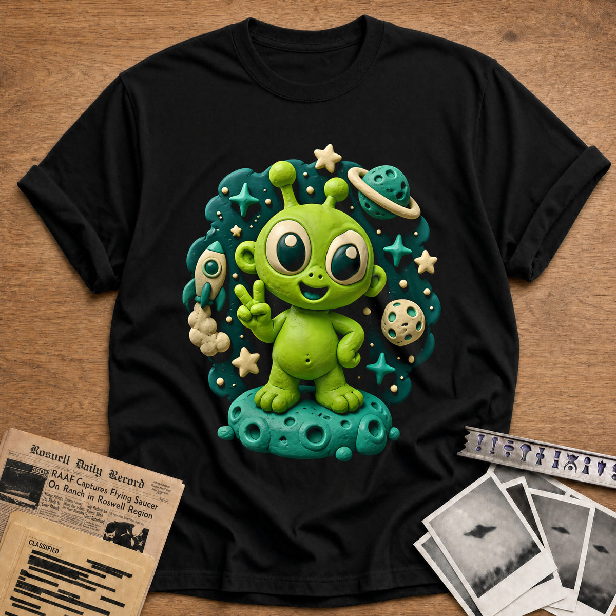 Claymation Alien 45 T-Shirt - Black