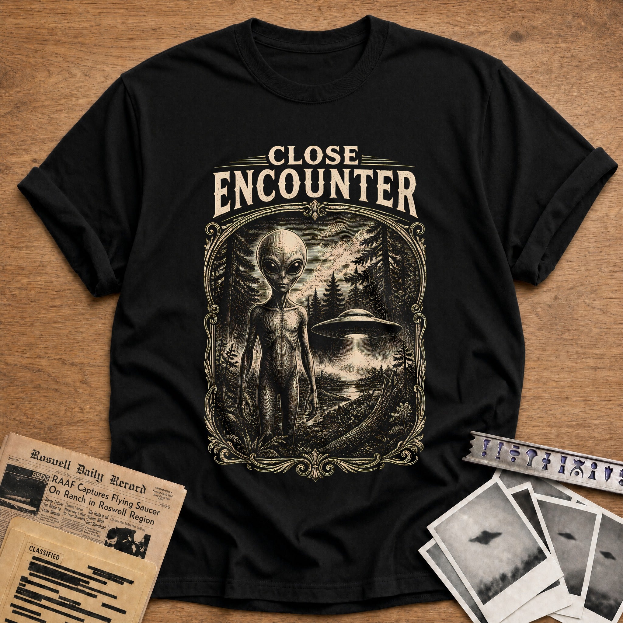 Close Encounter Woodcut 34 T-Shirt - Black