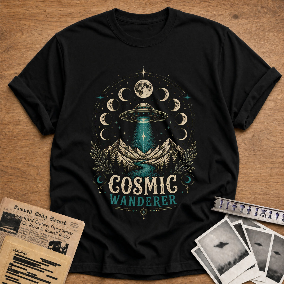 Cosmic Wanderer Boho 96 T-Shirt - Black