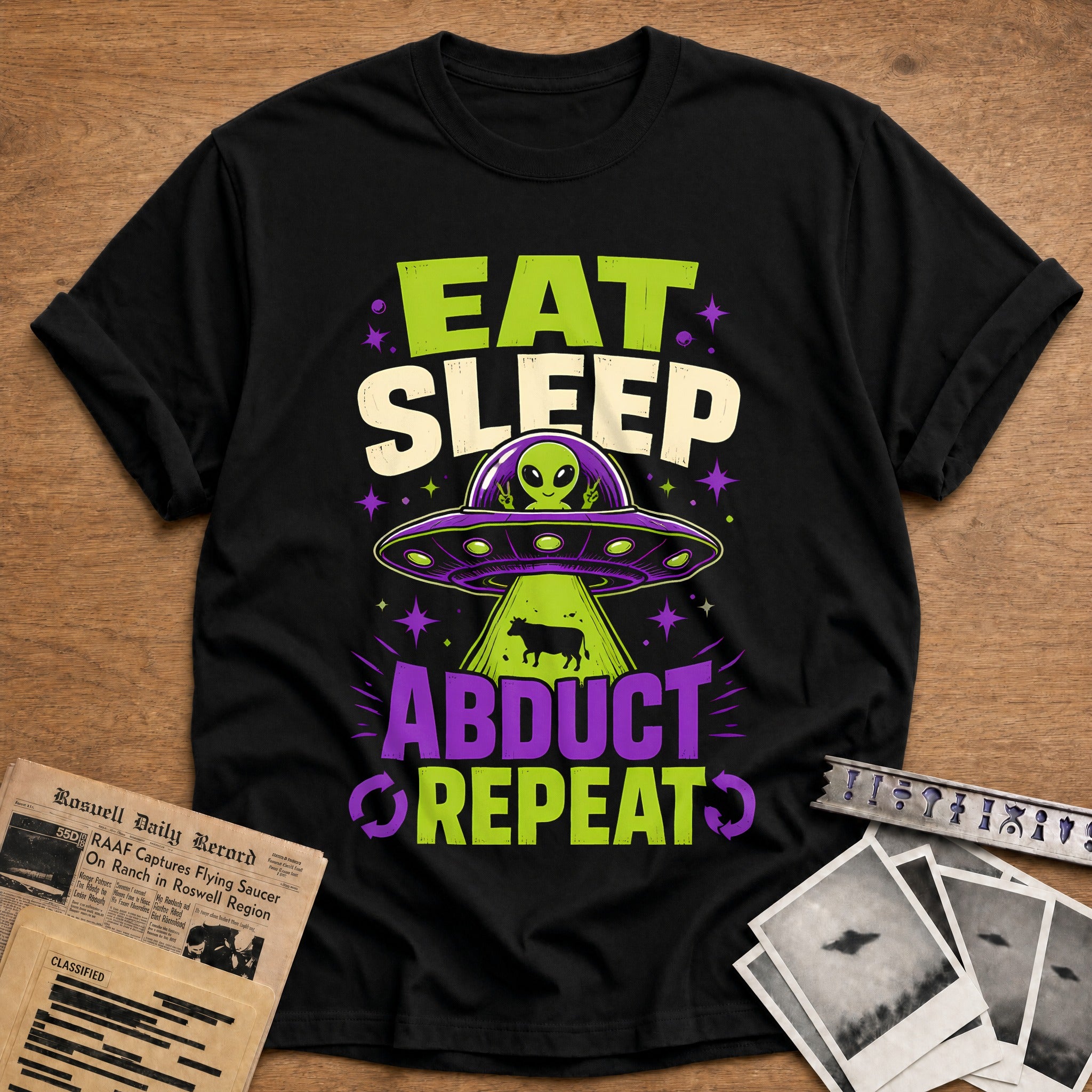 Eat Sleep Abduct Repeat 21 T-Shirt - Black