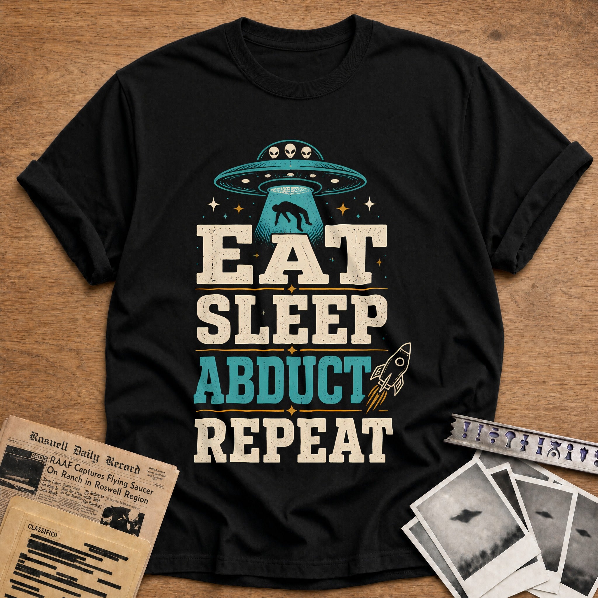 Eat Sleep Abduct Repeat 43 T-Shirt - Black