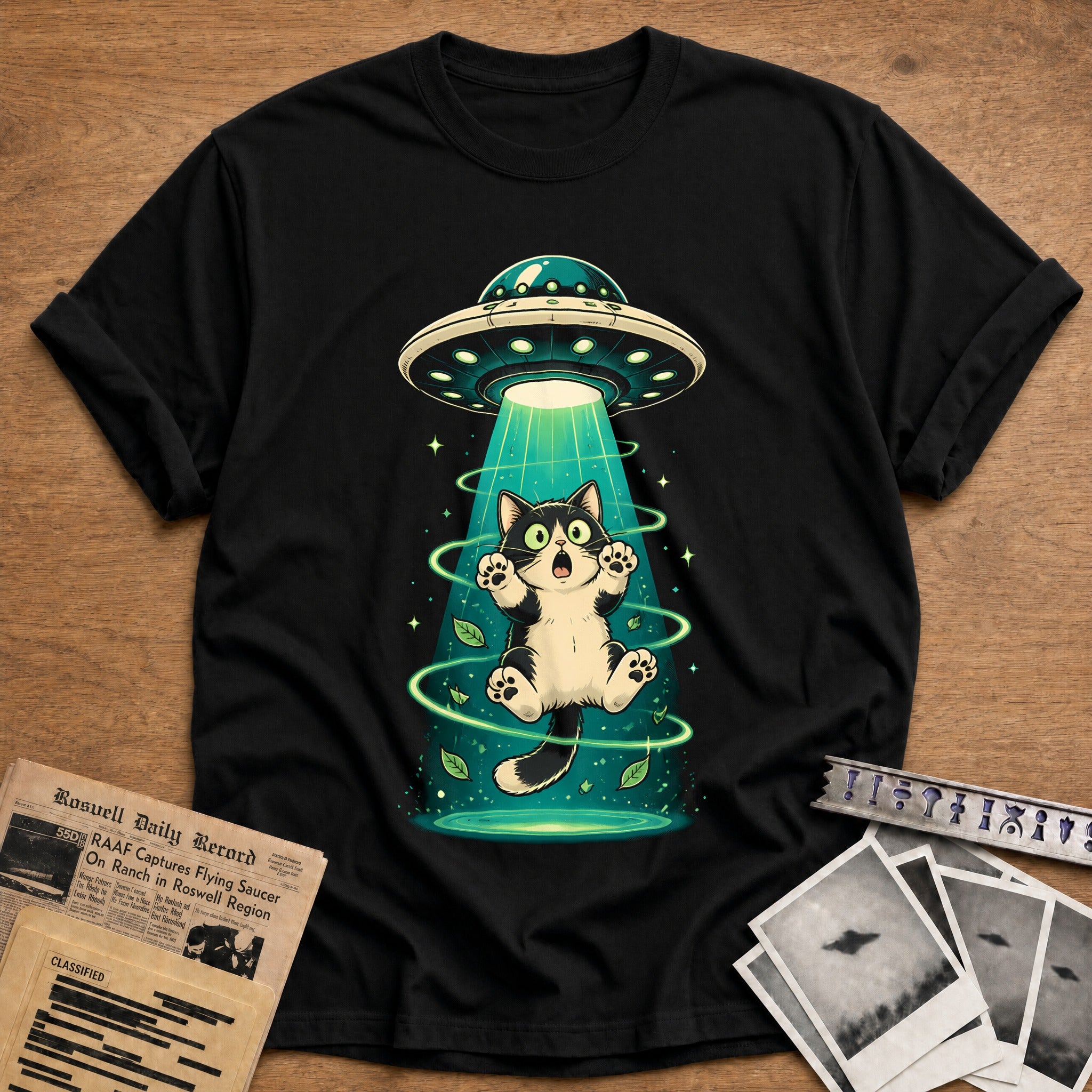 Feline Abduction T-Shirt - Black