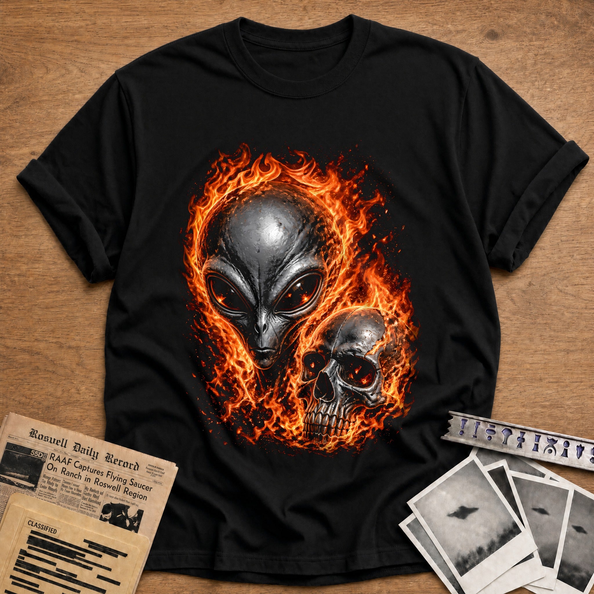 Flaming Alien Skull 81 - Black