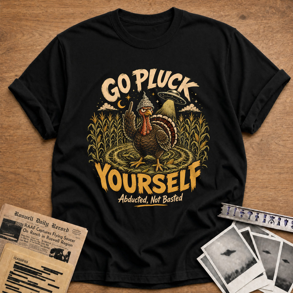 Go Pluck Yourself Abducted Not Basted 5 T-Shirt - Black