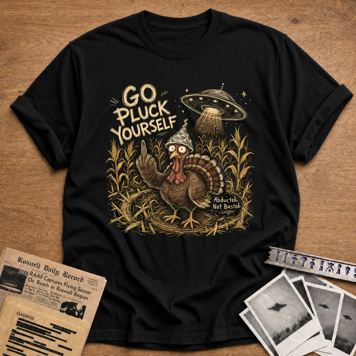 Go Pluck Yourself Abducted Not Basted 7 T-Shirt - Black