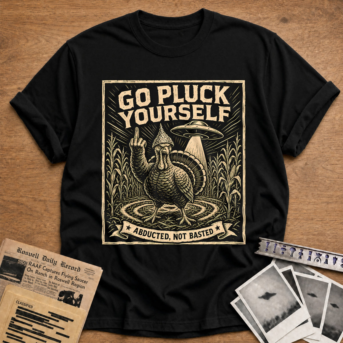Go Pluck Yourself Abducted Not Basted 8 T-Shirt - Black