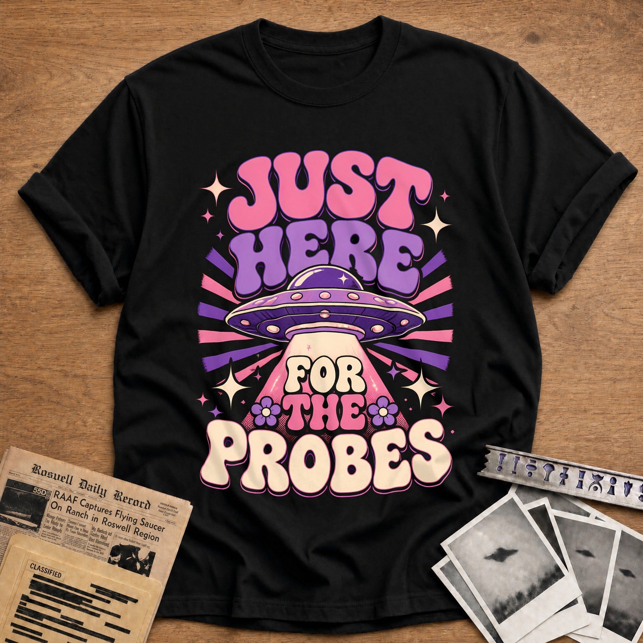 Just Here For The Probes Pink 50 T-Shirt - Black