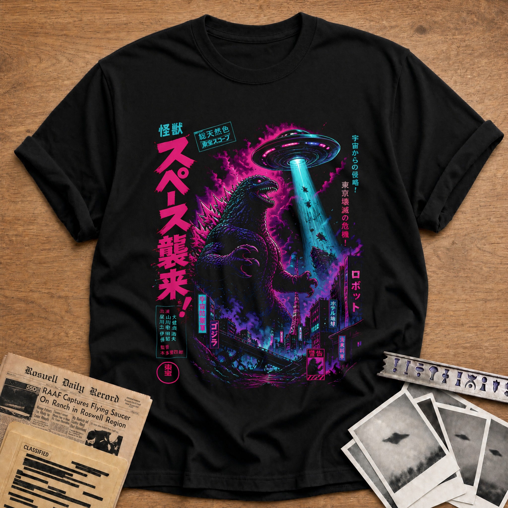 Kaiju Ufo Neon Magenta 29 T-Shirt - Black