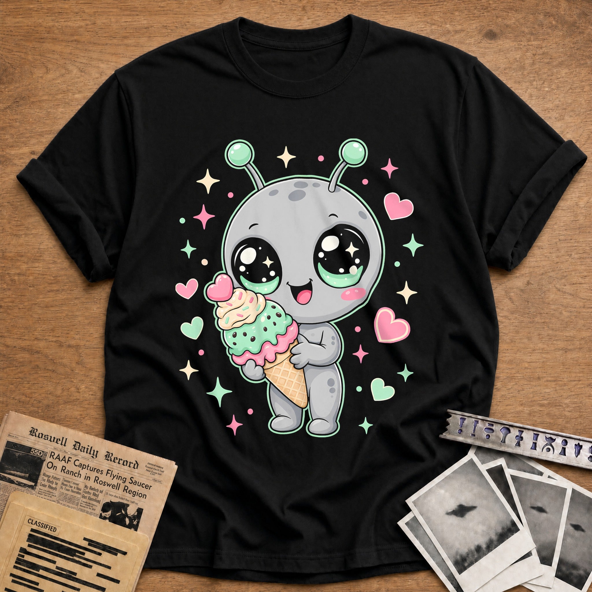 Kawaii Alien Ice Cream 63 T-Shirt - Black