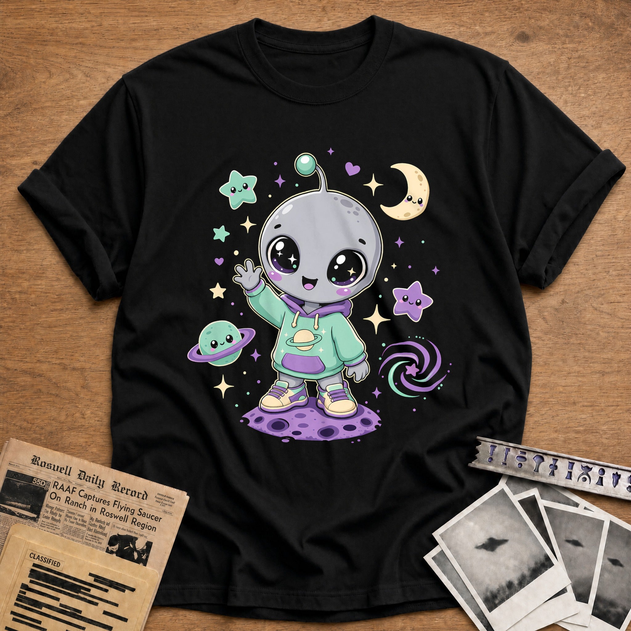 Kawaii Grey Alien 55 T-Shirt - Black