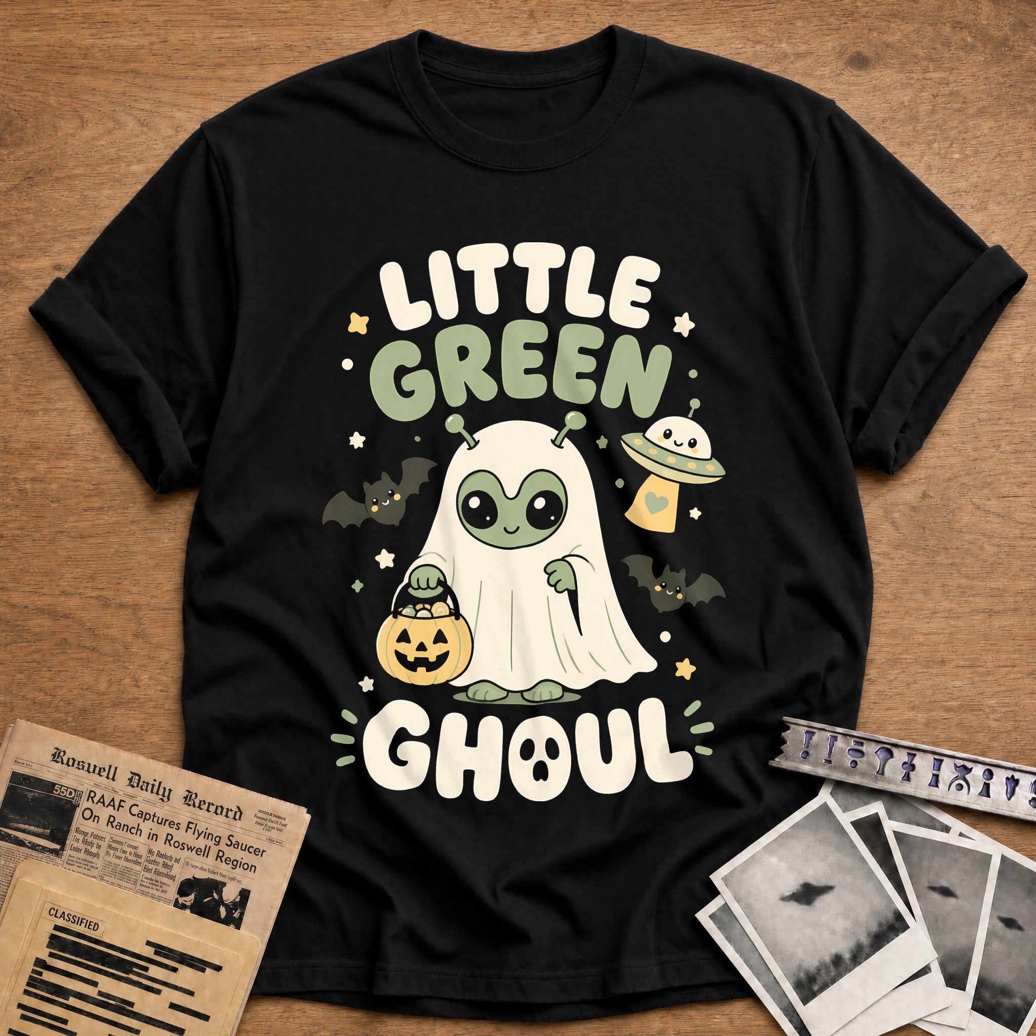 Little Green Ghoul Kawaii 25 T-Shirt - Black