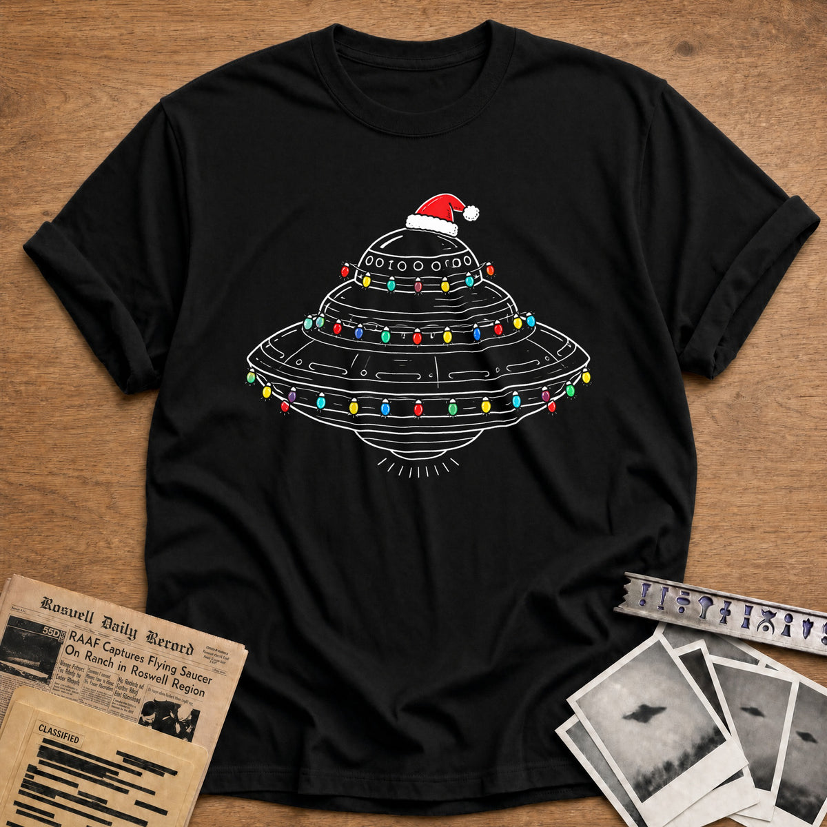 Mothership UFO Christmas Lights 54 T-Shirt - Black