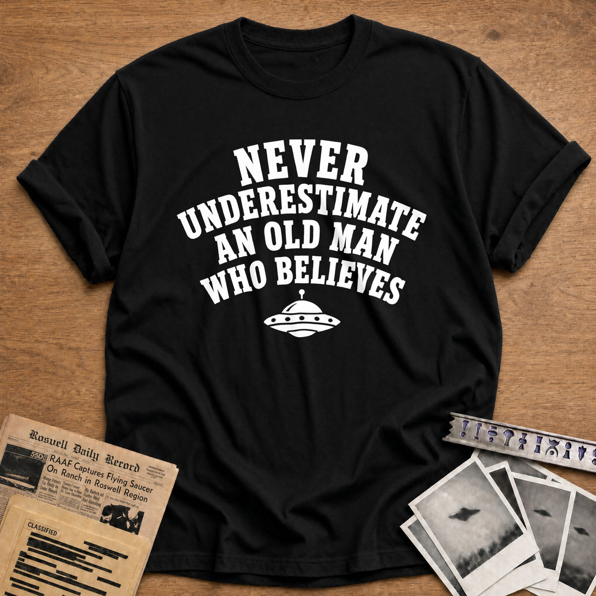 Never Underestimate An Old Man Who Believes 66 T-Shirt - Black