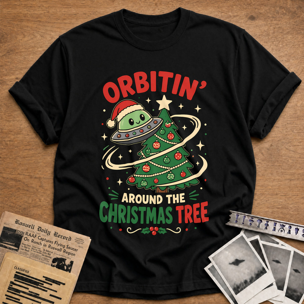 Orbitin' Around The Christmas Tree 25 T-Shirt - Black