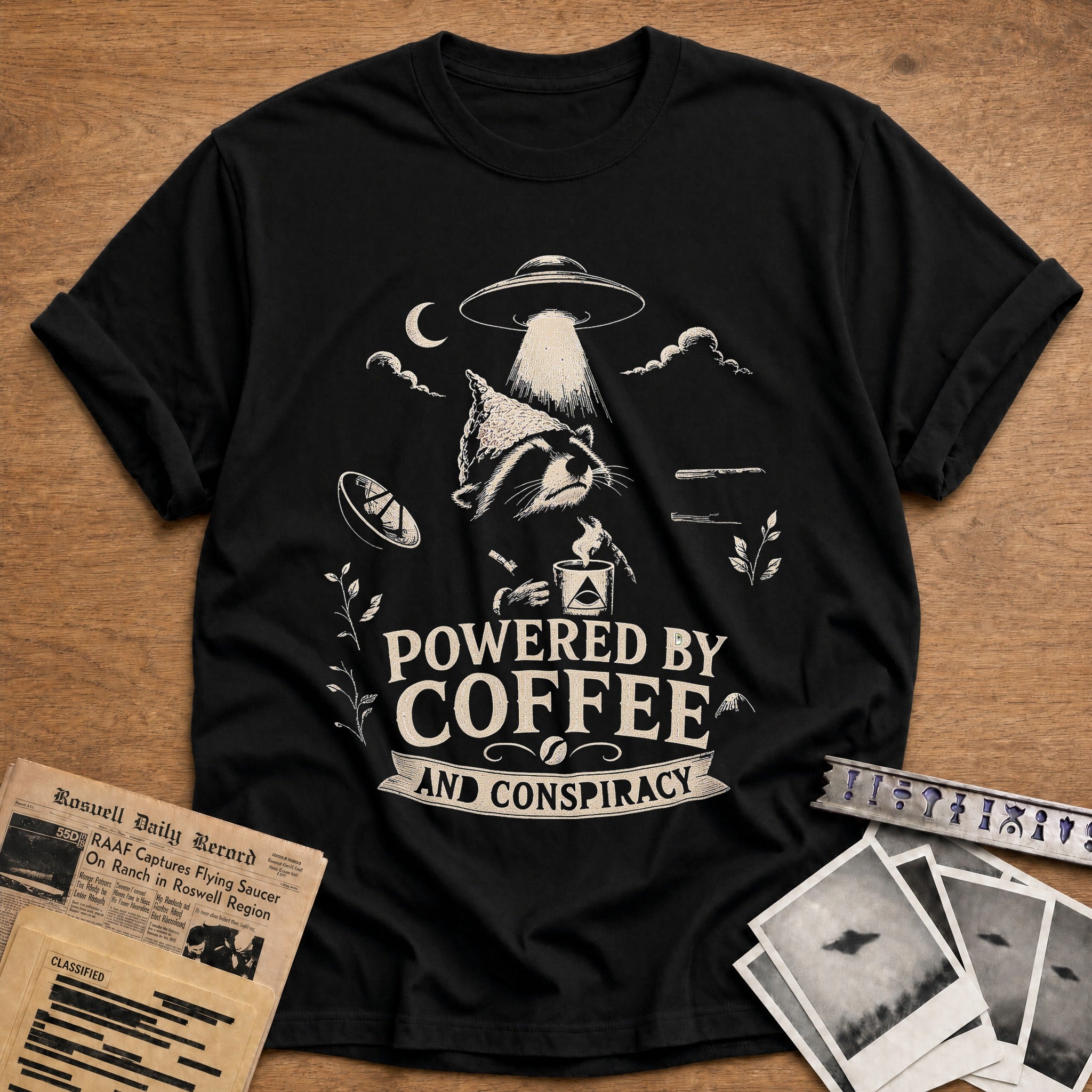Powered By Coffee And Conspiracy - Black