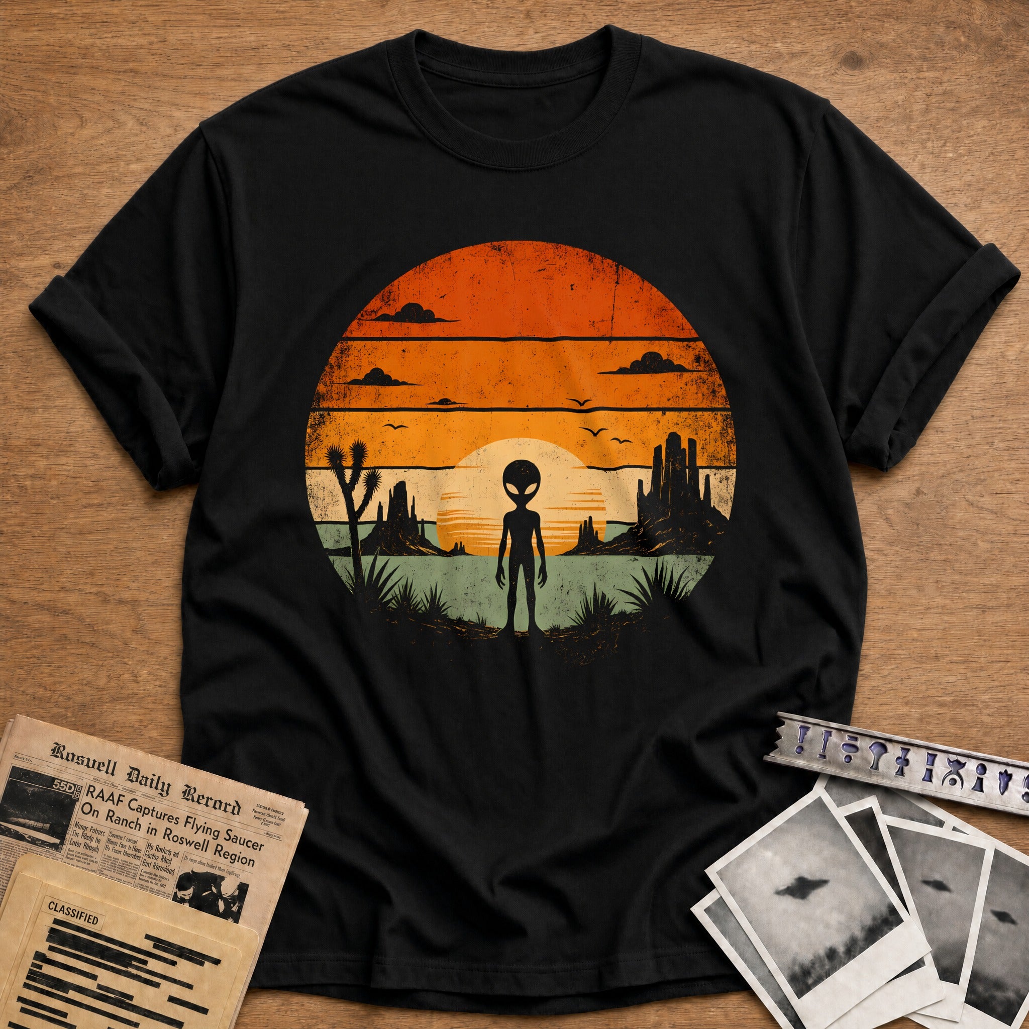 Retro Alien Sunset 30 T-Shirt - Black