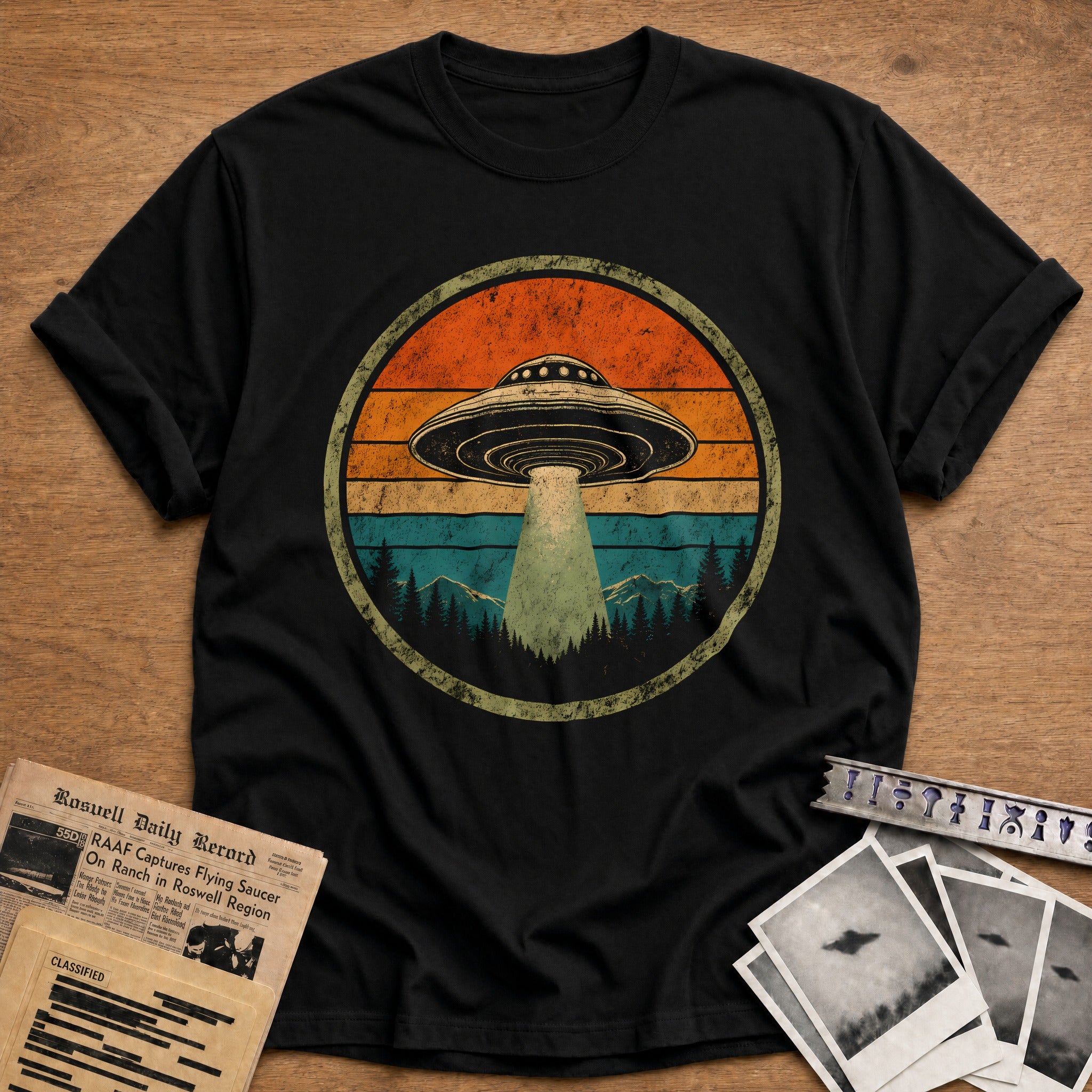Retro Ufo Badge 19 T-Shirt - Black
