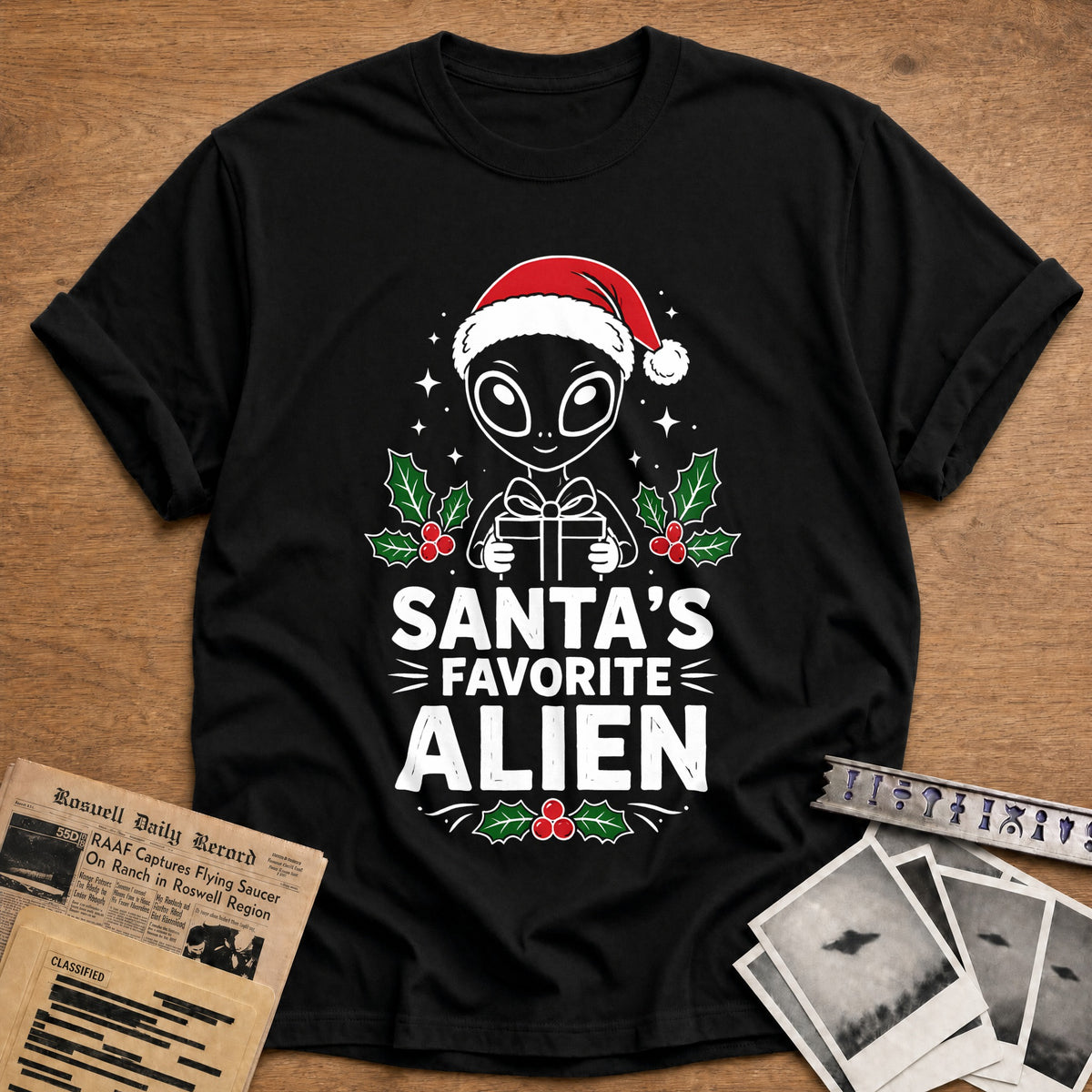 Santa's Favorite Alien 55 T-Shirt - Black