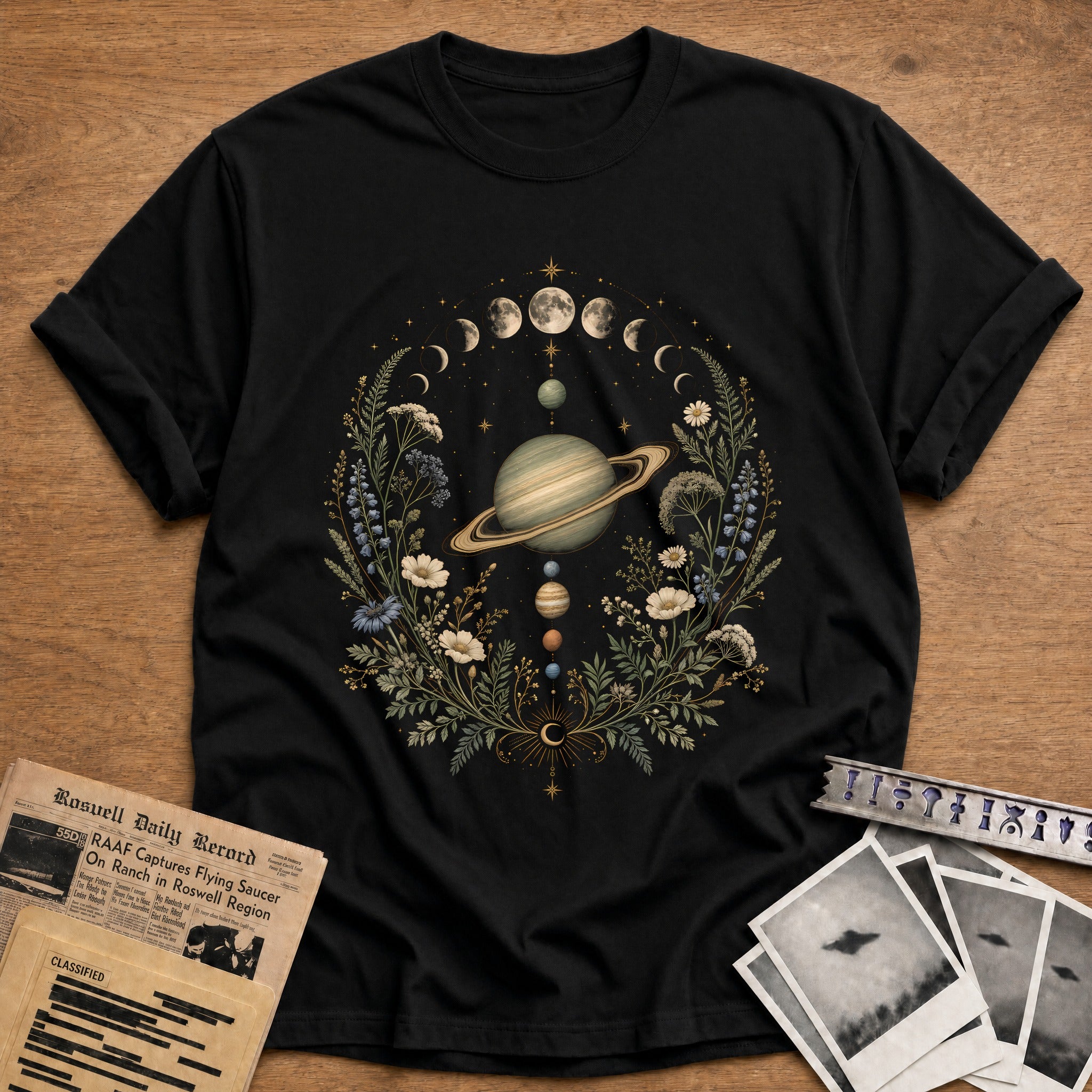 Saturn Moon Phases 23 T-Shirt - Black