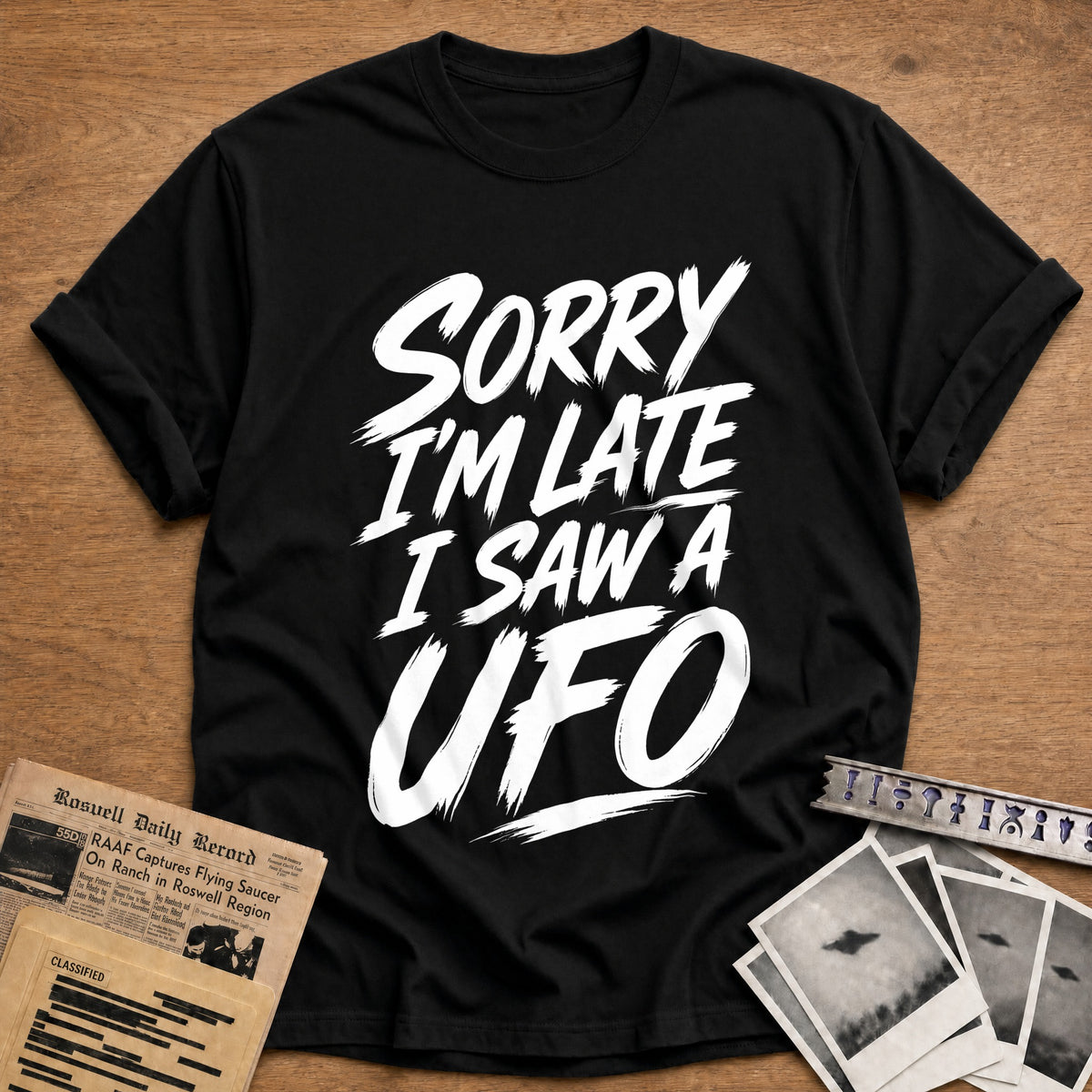 Sorry I'm Late I Saw A UFO 31 T-Shirt - Black
