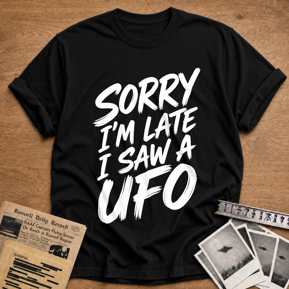 Sorry I'm Late I Saw A UFO 77 T-Shirt - Black