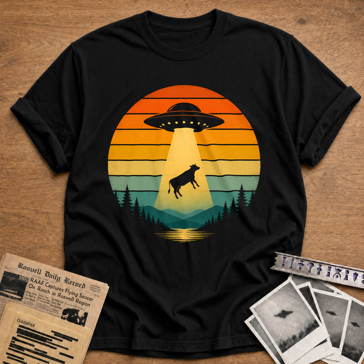 Sunset Cow Abduction 26 T-Shirt - Black