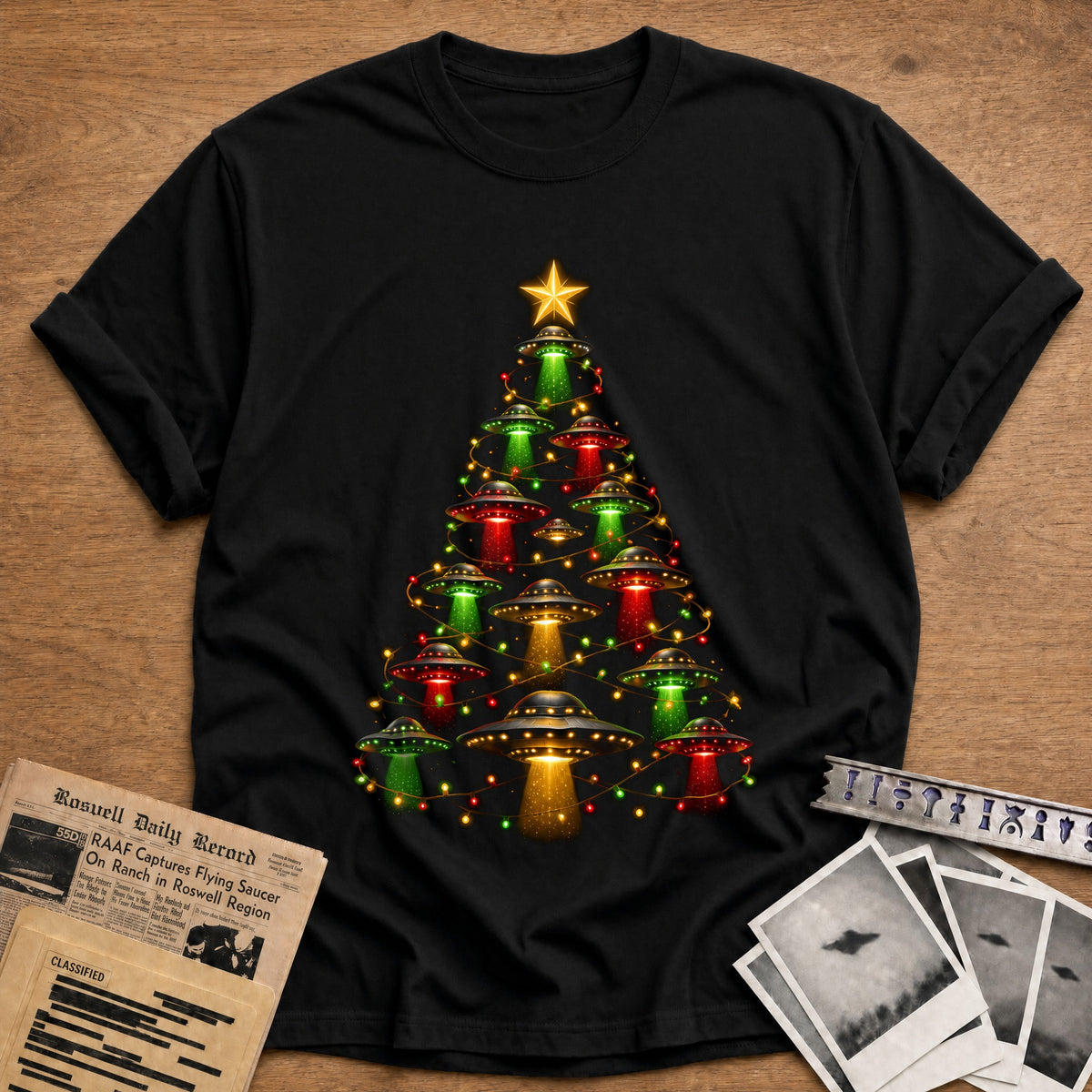 Ufo Beams Lights Tree 82 T-Shirt - Black