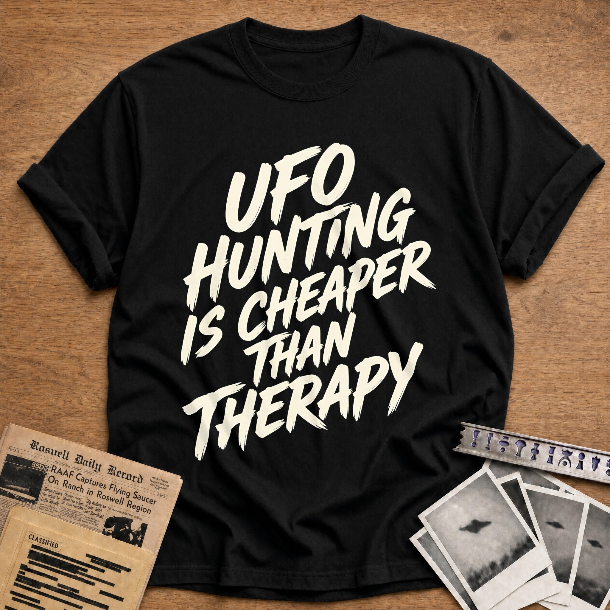 Ufo Hunting Is Cheaper Than Therapy 29 T-Shirt - Black