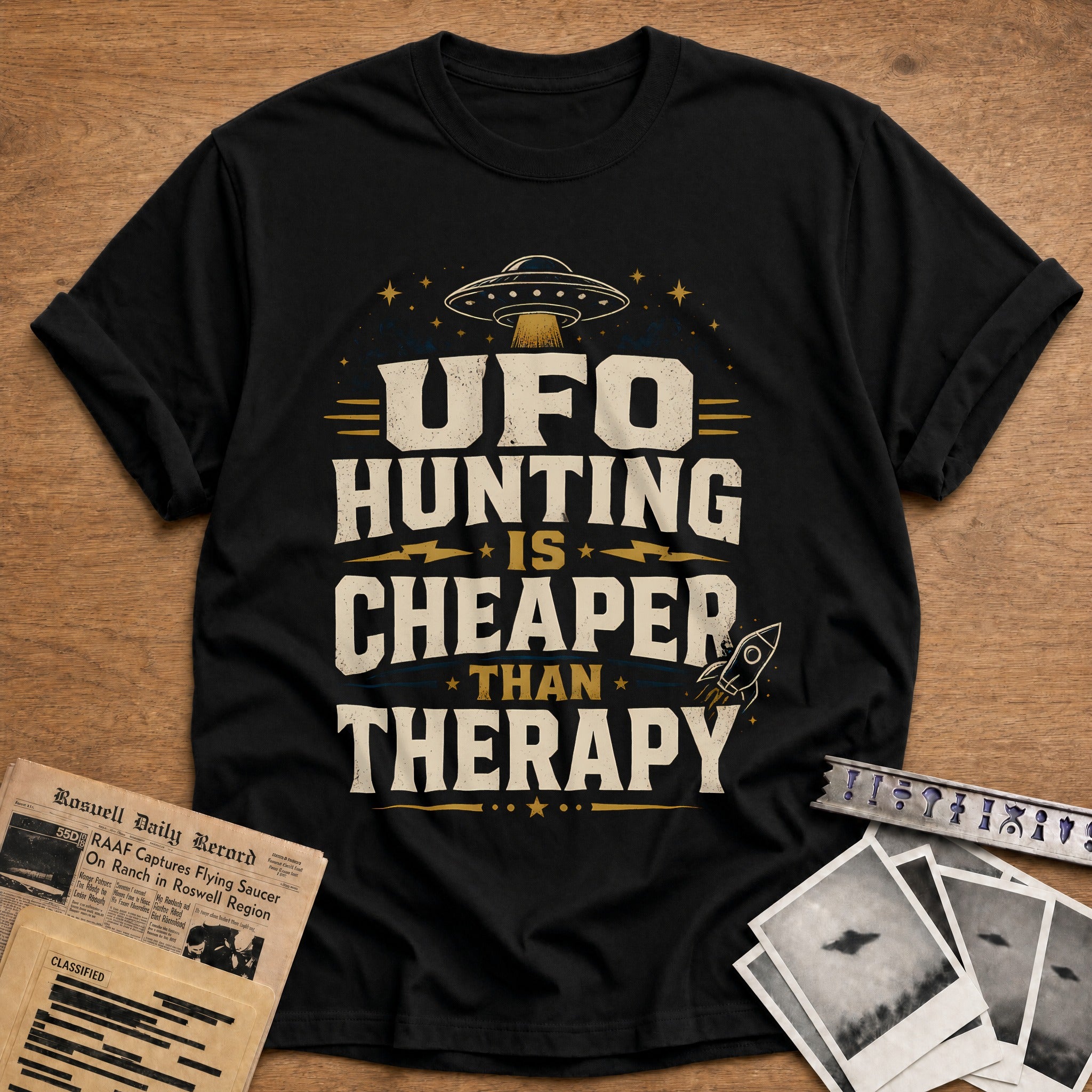 Ufo Hunting Is Cheaper Than Therapy 51 T-Shirt - Black