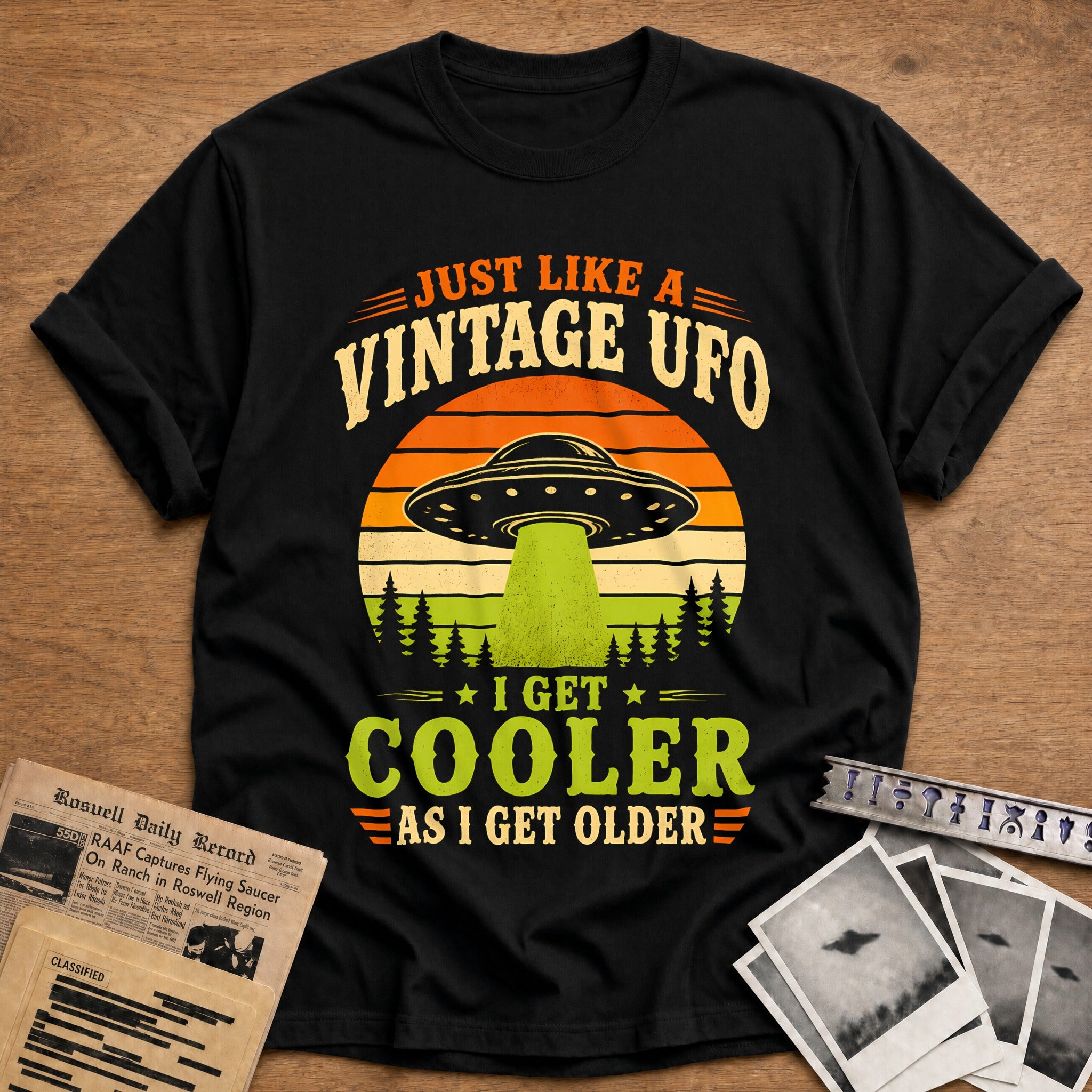 Vintage Ufo Cooler Older 45 T-Shirt - Black
