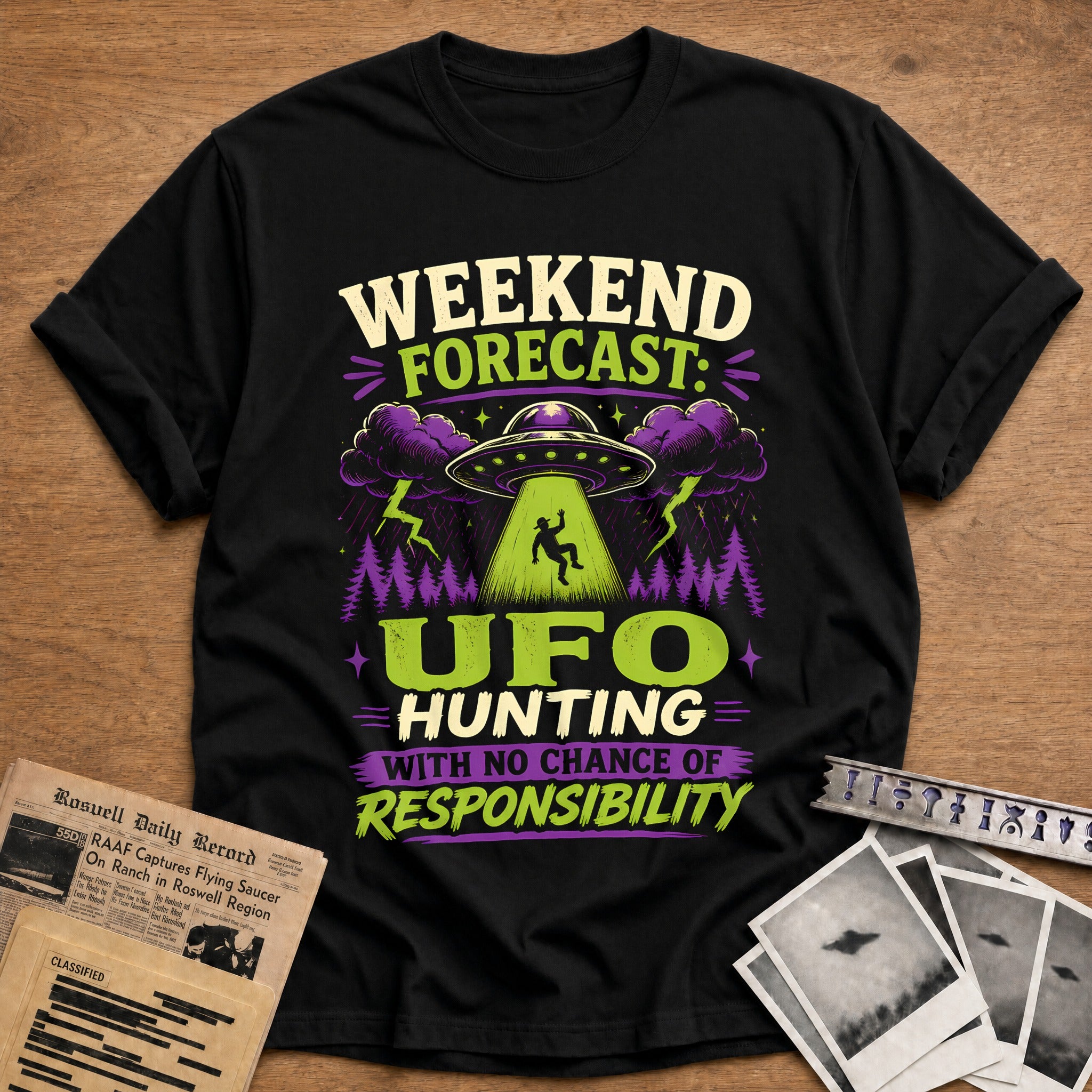 Weekend Forecast Ufo Hunting 49 T-Shirt - Black