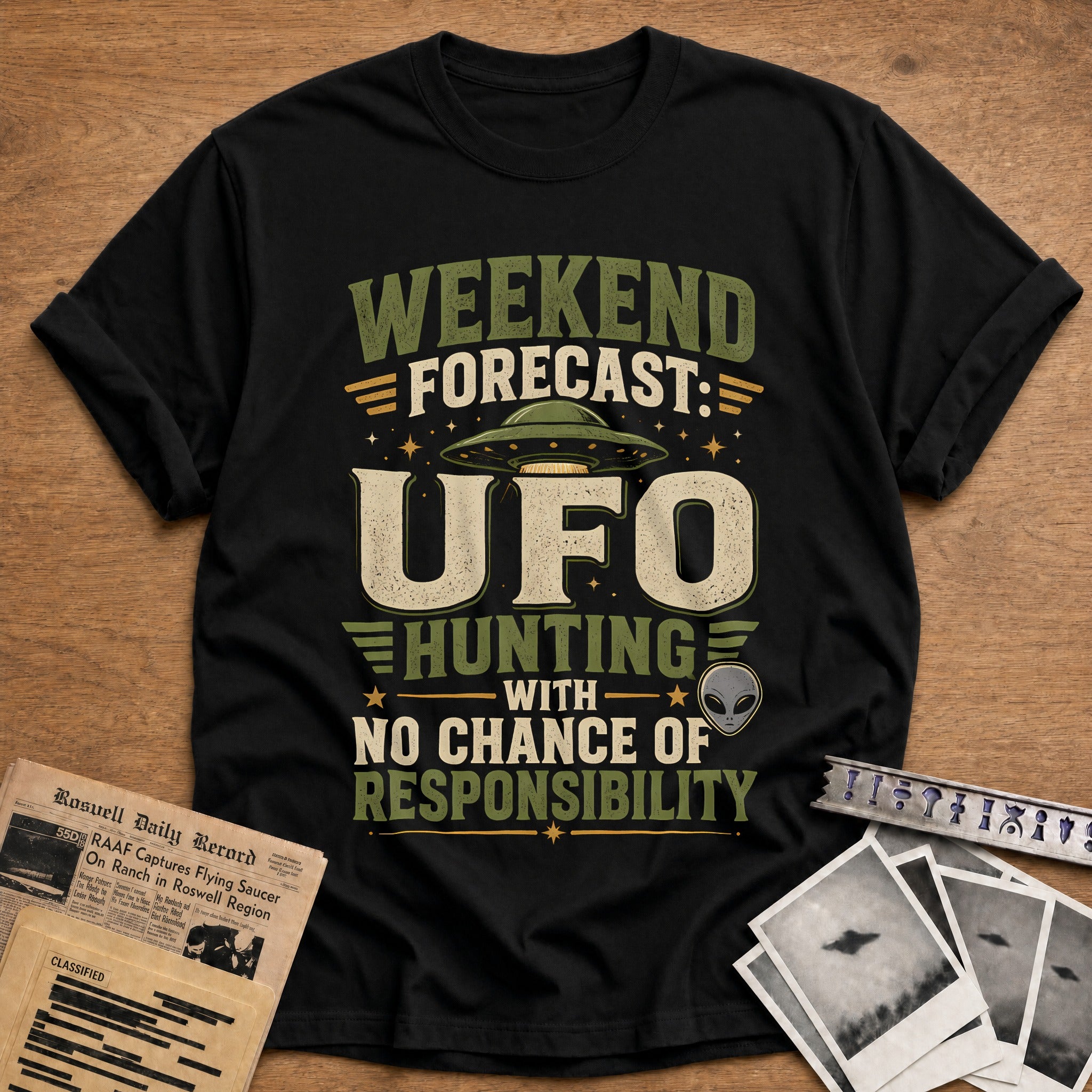 Weekend Forecast Ufo Hunting With No Chance Of Responsibilit 38 T-Shirt - Black