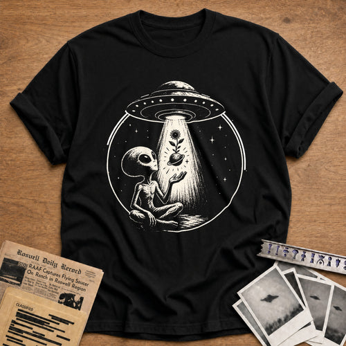 alien abduct flower planet space meme - Black