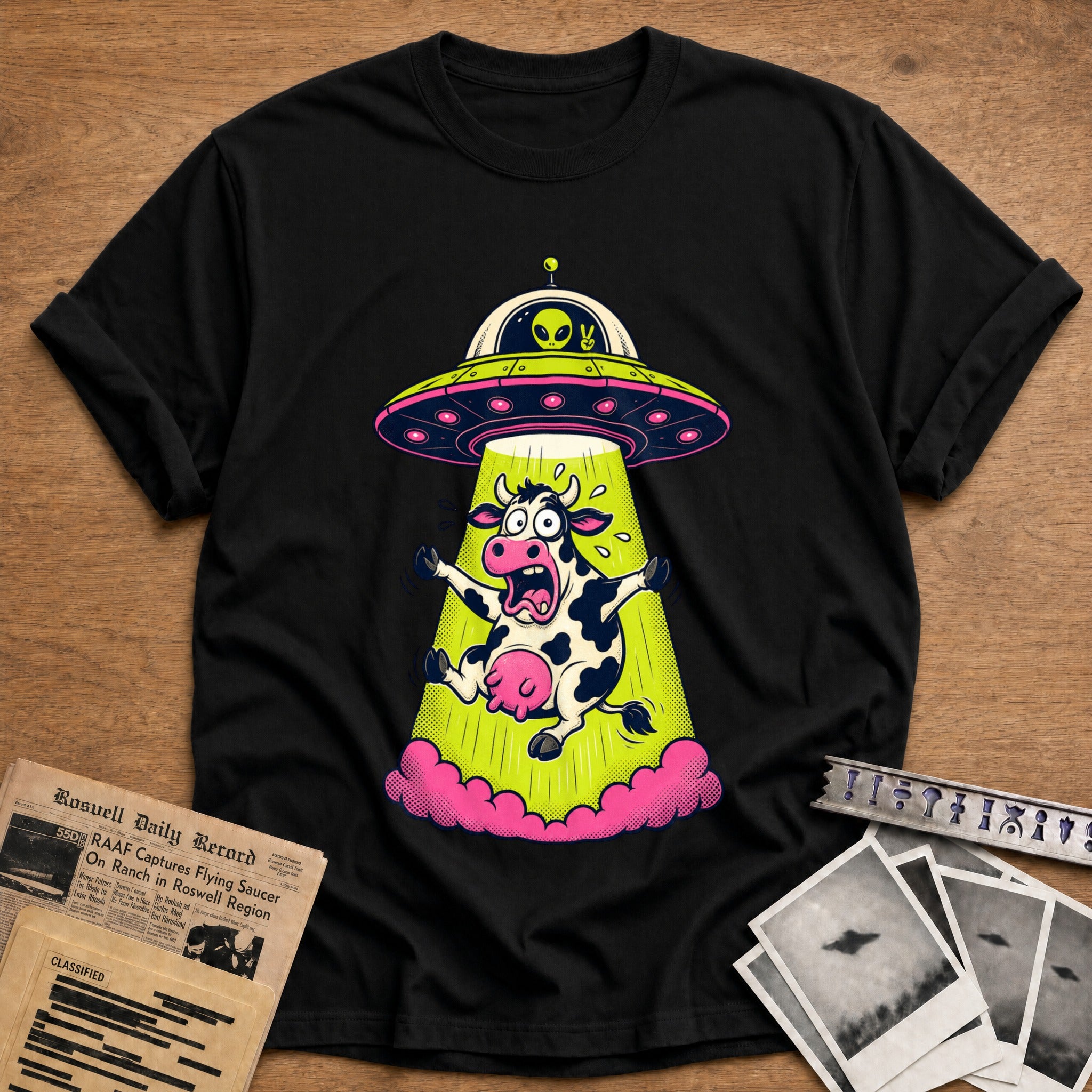 alien abduction cow funny - Black