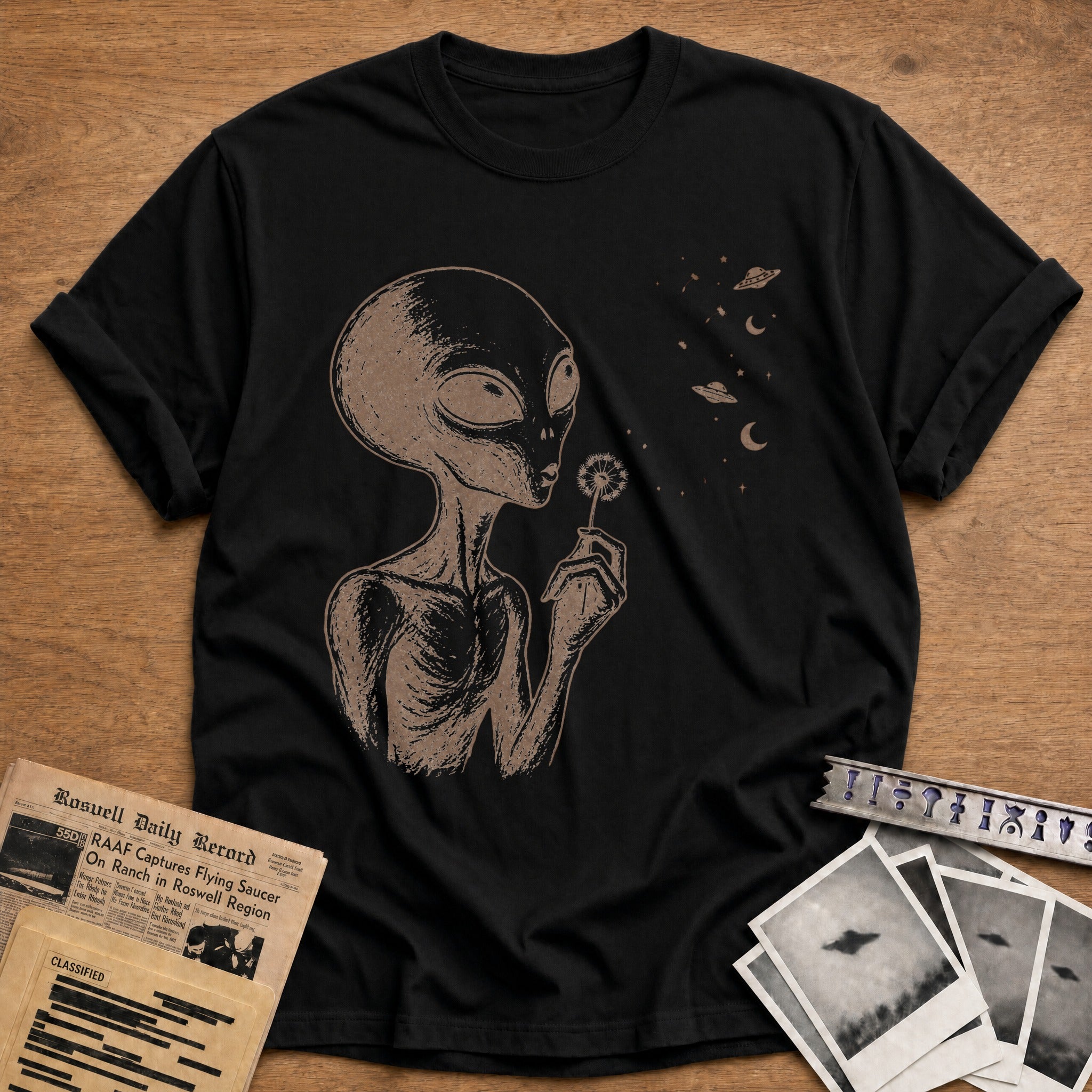 alien dandelion wish space vintage - Black