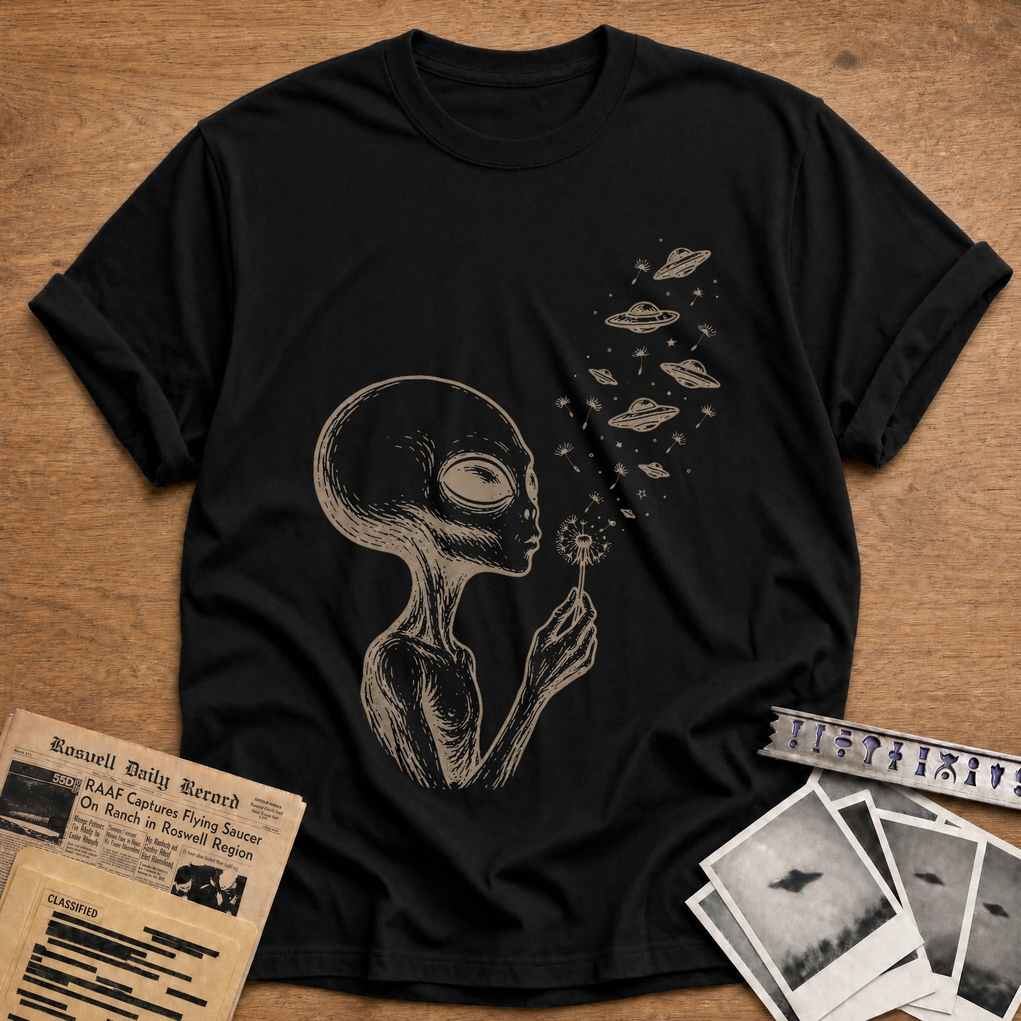alien dandelion wishes ufo funny - Black