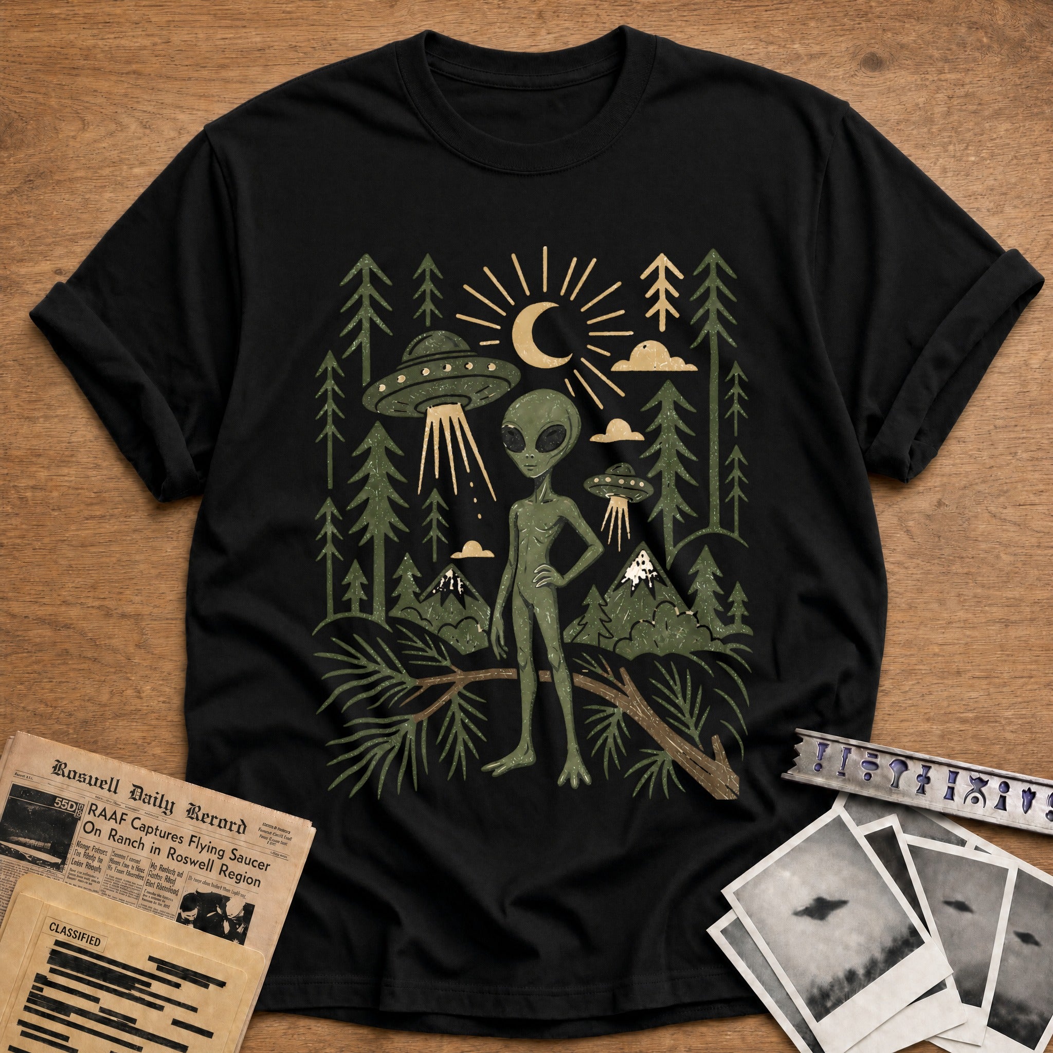alien forest ufo extraterrestrial funny - Black