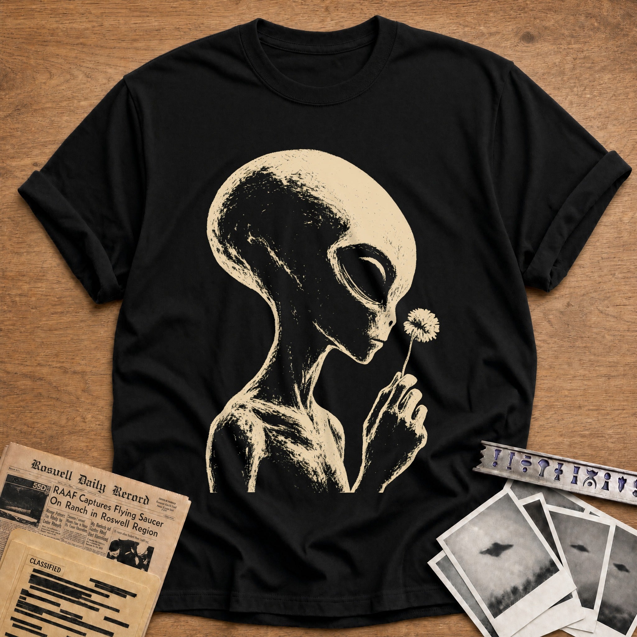 alien holding daisy extraterrestrial vintage - Black